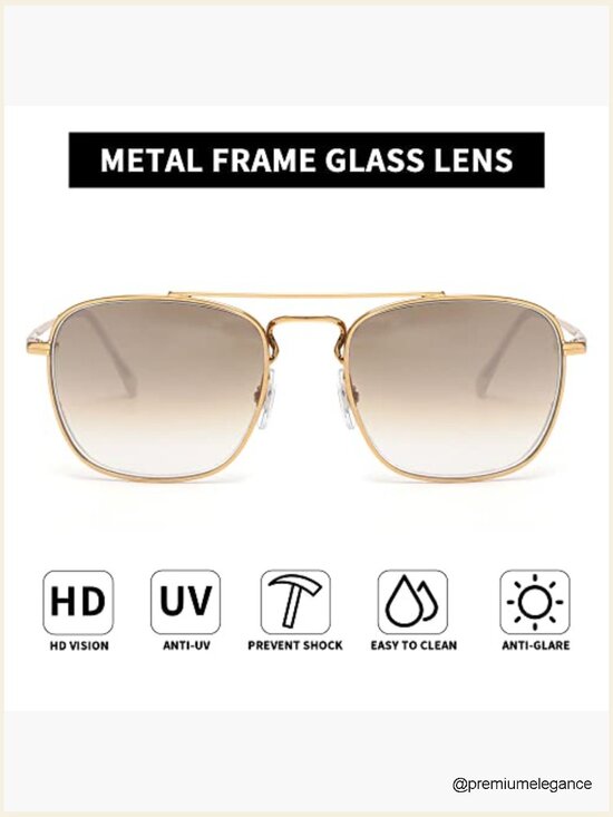 Retro Square Aviator Sunglasses Premium Glass Lens Flat Metal Eyewear main image 5